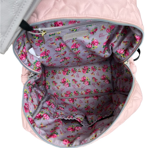Betsey Johnson Pink and Gray True to Your Heart Quilted Backpack Diaper Bag - Picture 7 of 15